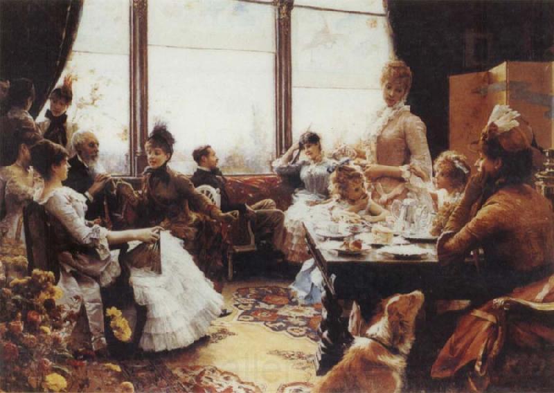 Julius L.Stewart Five O-Clock Tea Norge oil painting art